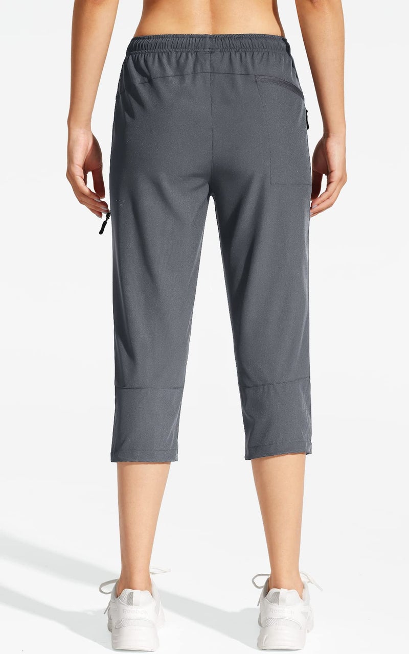 MOCOLY Women's Hiking Capris Pants Outdoor Lightweight Quick Dry Water Resistant UPF 50 Cargo Pants with Zipper Pockets Grey S - Image 3